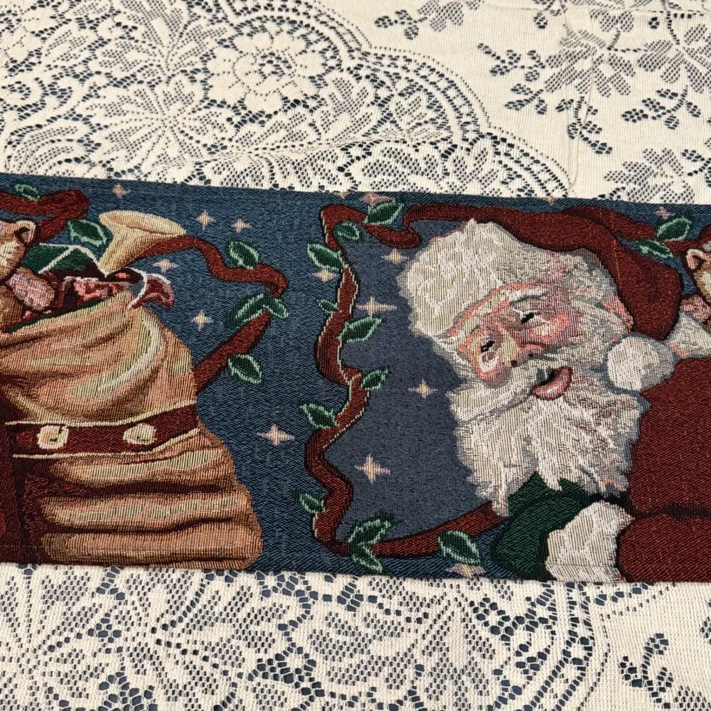 Santa Claus Woven Tapestry Table‎ Runner Christmas Jolly Toys Holiday 69